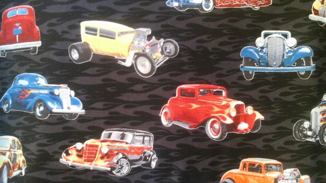 Primary color Hot Rods on Black - 8" round