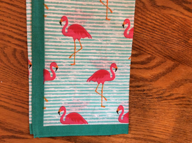 Bandana - Pink flamingoes on teal/white stripe