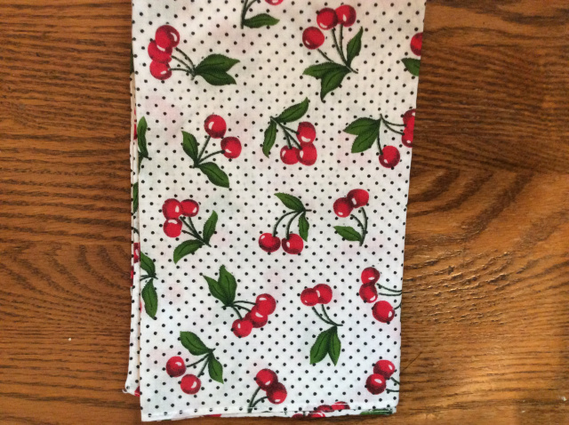 Bandana cherries on white with black dots