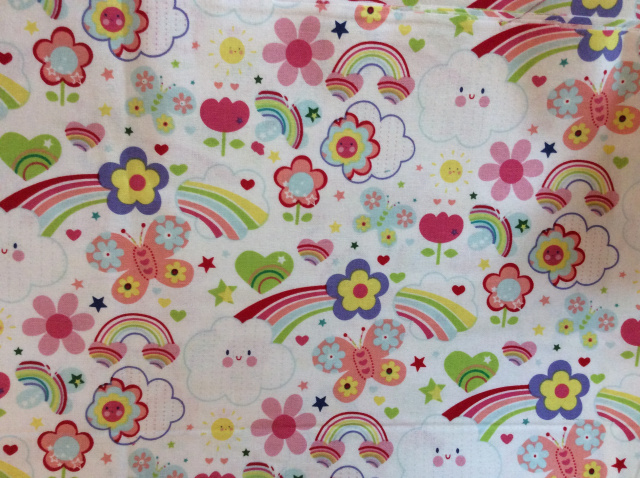 Clouds/rainbows/flowers and hearts in bright feminine colors on white
