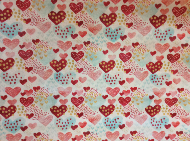 Red & aqua patterned hearts on white