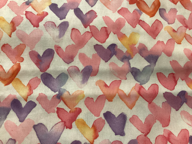 Pink,lavender,ccoral watercolor hearts on white 