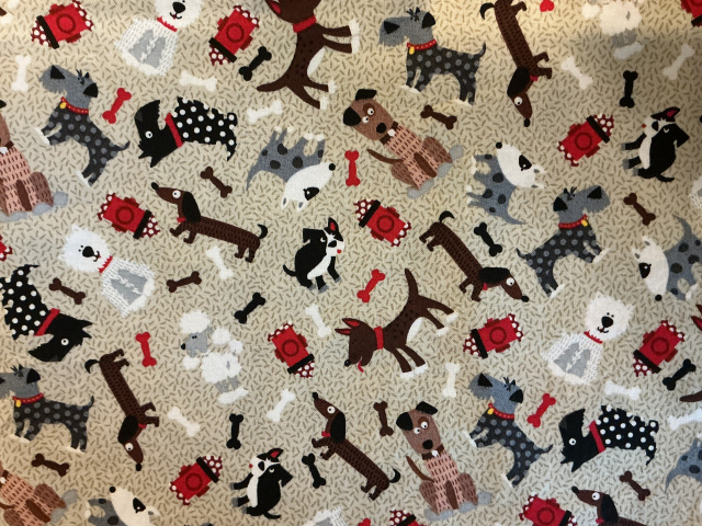 Dog breeds and red fire hydrants on beige sprinkled background