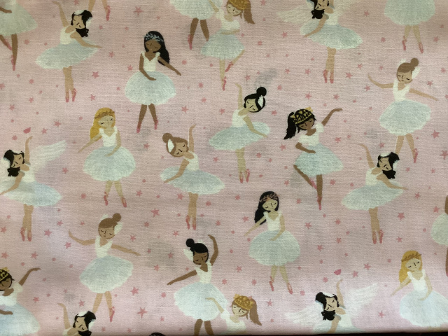 Dainty ballerinas in pink tutus on a light pink background with pink stars