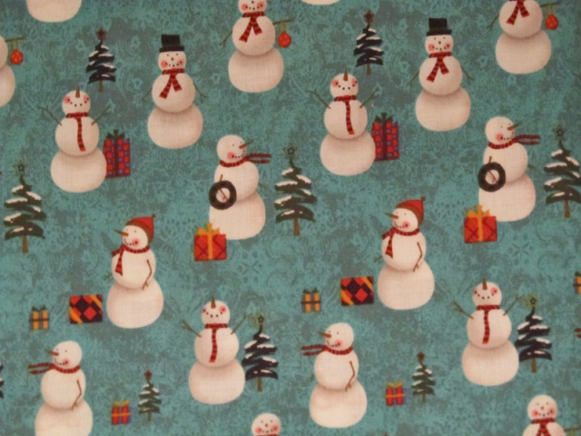 Snowmen on Aqua - 8" round