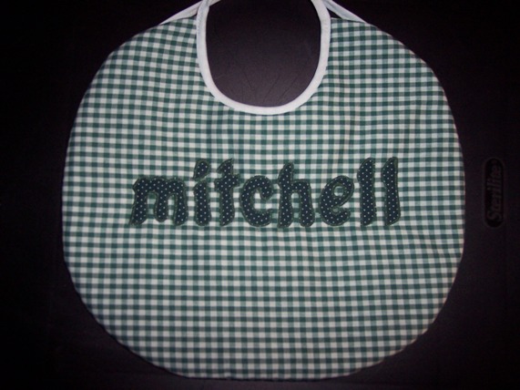 10" round bib, first name only, made from any fabric on website
