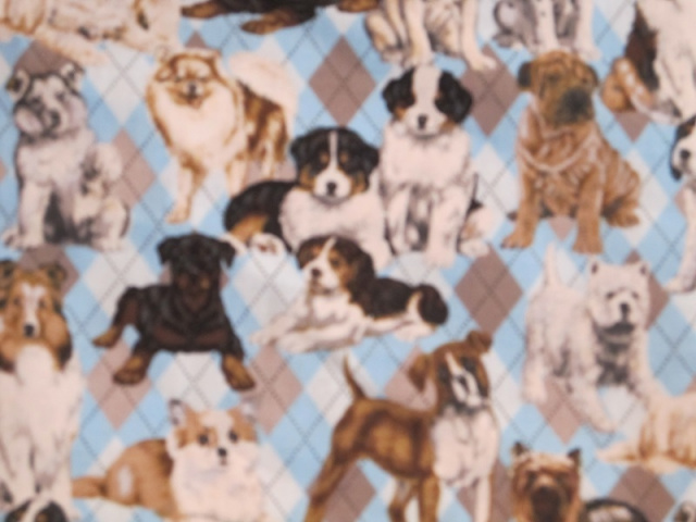 Puppies on Blue Argyle Plaid - 8" round
