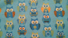 Blue and orange Owls on light blue - 8" round