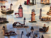 Famous lighthouses in the U.S.A. On the background of sky blue.  